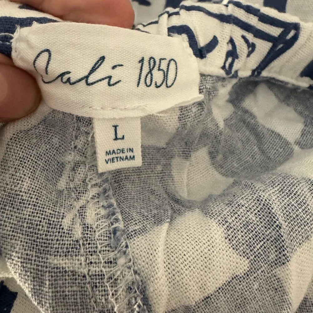 Cali1850 Grecian Printed Linen Pull On Drawstring Beach Pants Large NWT - Picture 2 of 8